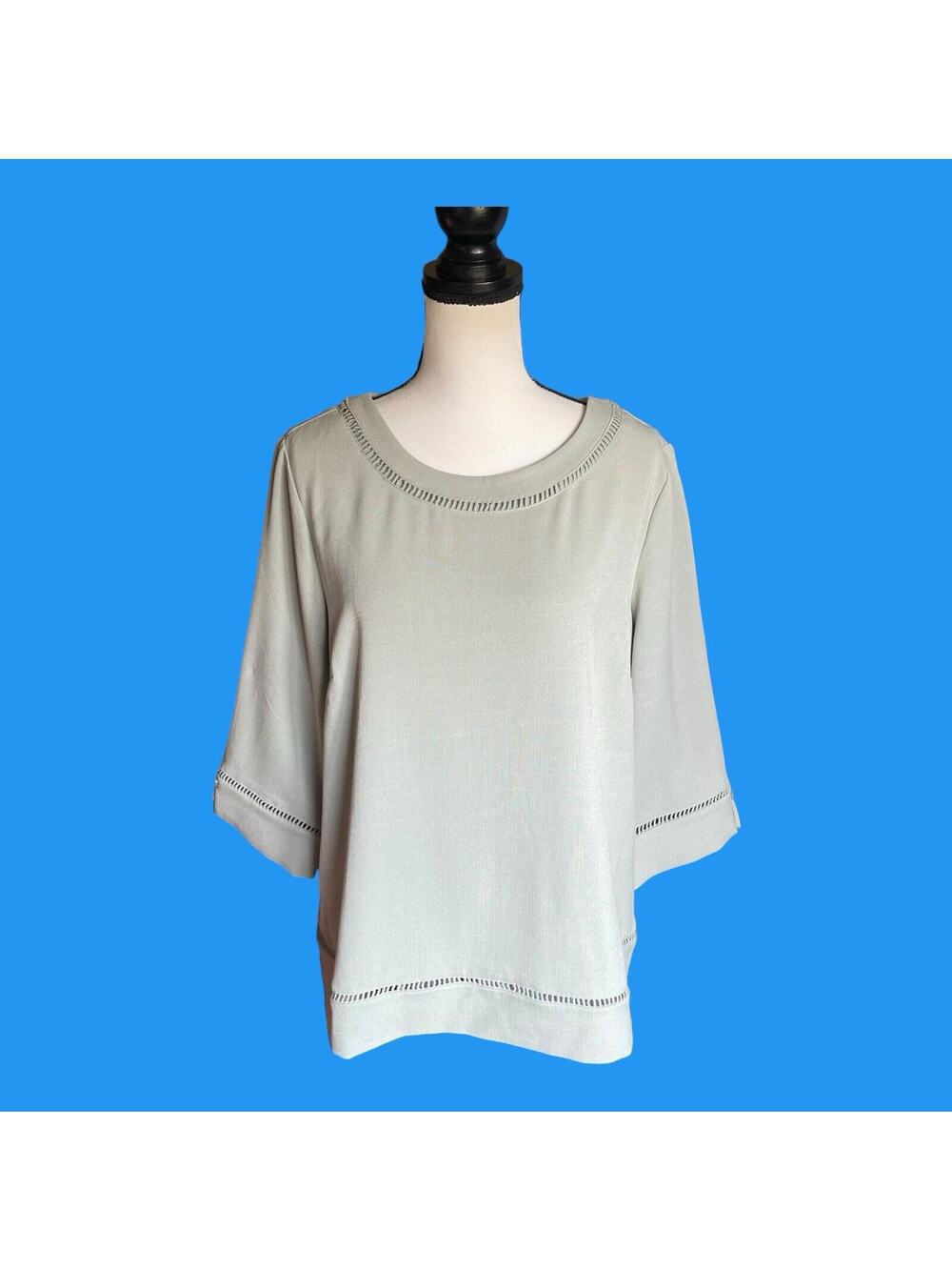Norm Thompson Women's Top Sage Green Linen Look Casual Top Blouse L XL